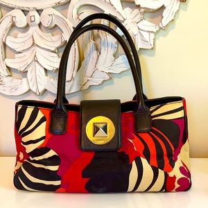 Kate Spade purse. Coral, pink, red, black.